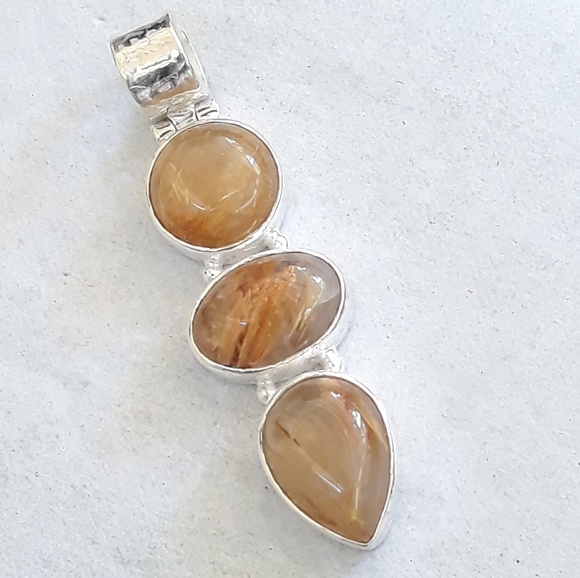 Golden Rutilated Quartz Sterling Silver Pendant - Picture 2 of 7